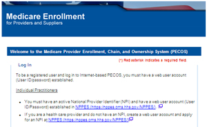 PECOS login screen (image from pecos.cms.hhs.gov)